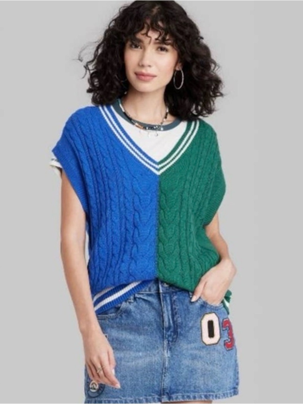 Wild Fable Sweater Vest Oversized Blue Green XS